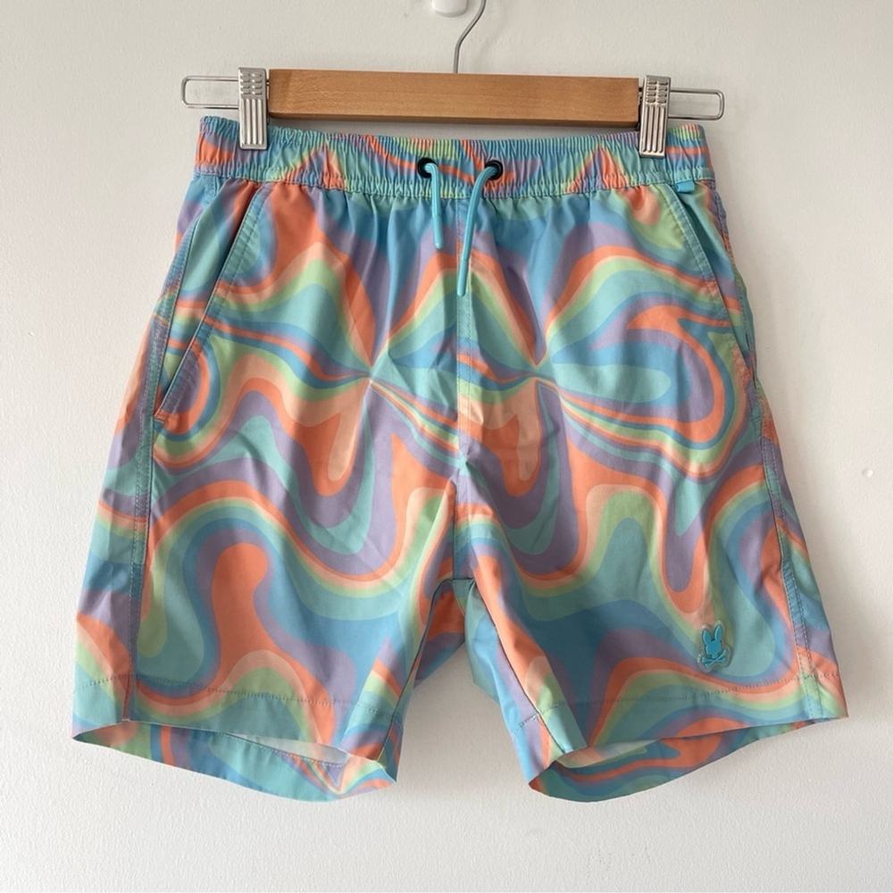 Psycho Bunny Boys swim shorts 14-16 Large trunks Multicolor Swirl Swim Shorts